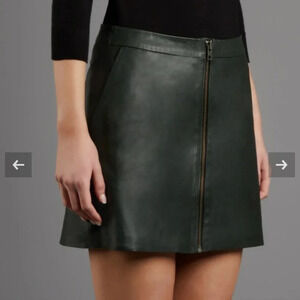 Muubaa Impala A-Line Army Grey Leather Mini Skirt Size 4 Small Lamb Leat…